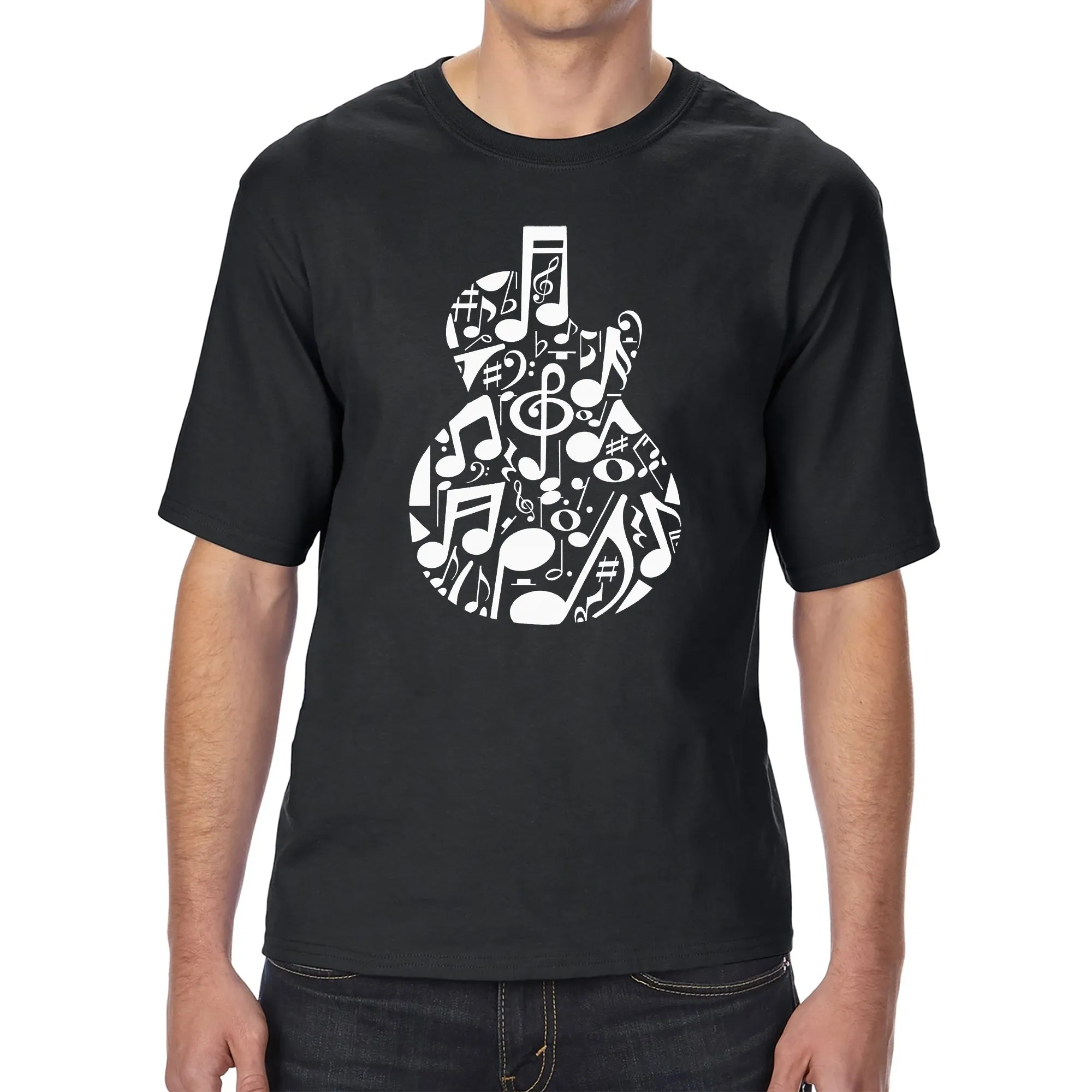 Music Notes Guitar - Men's Tall and Long Word Art T-Shirt sold by LA Pop Art product image thumbnail 2