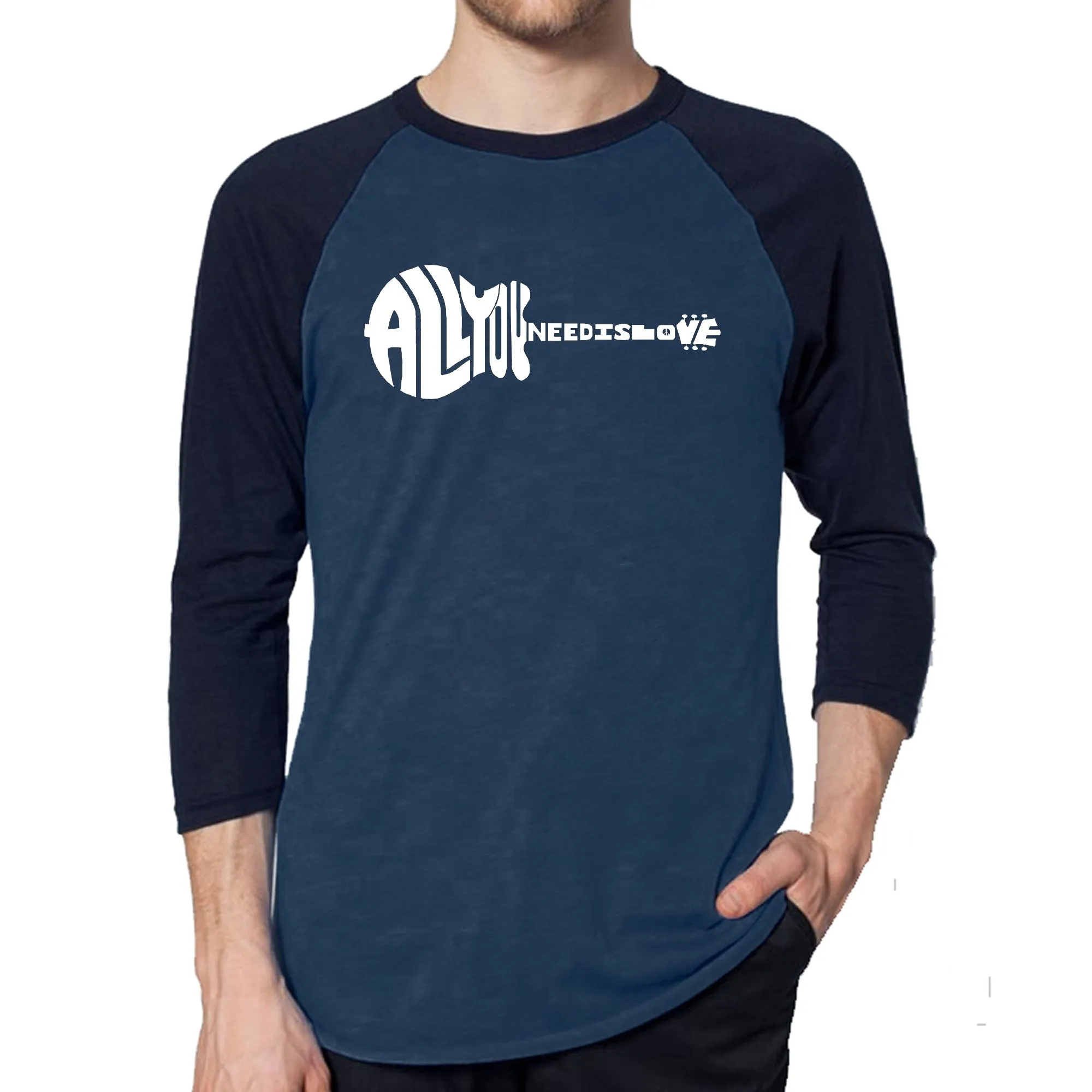 All You Need Is Love - Men's Raglan Baseball Word Art T-Shirt sold by LA Pop Art product image thumbnail 3