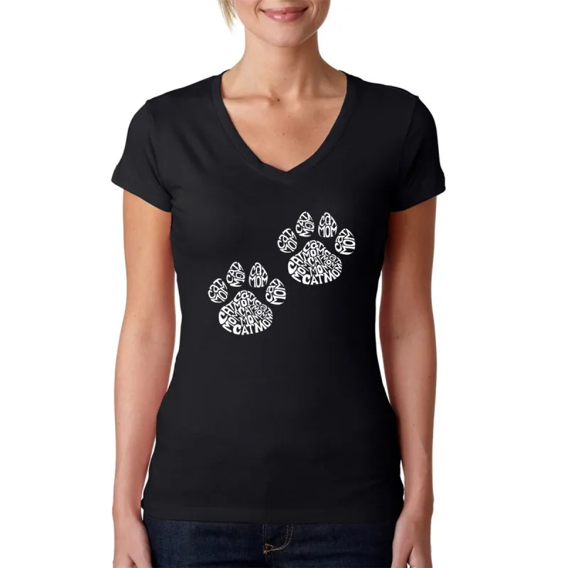 Cat Mom - Women's Word Art V-Neck T-Shirt sold by LA Pop Art