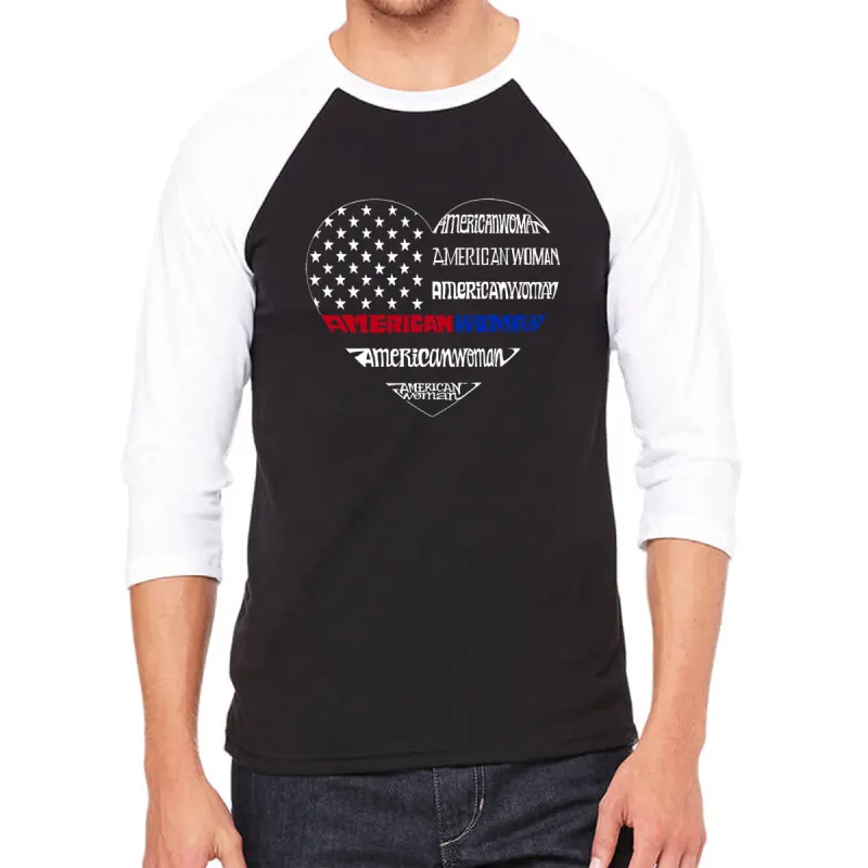 American Woman - Men's Raglan Baseball Word Art T-Shirt sold by LA Pop Art