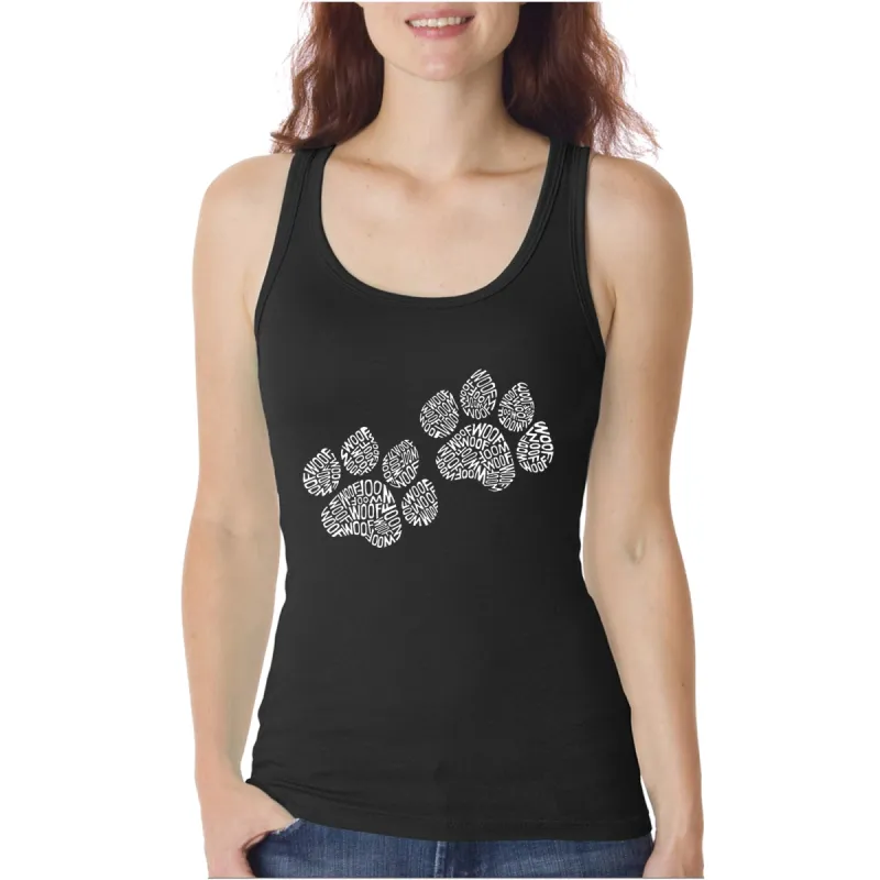 Woof Paw Prints  - Women's Word Art Tank Top sold by LA Pop Art