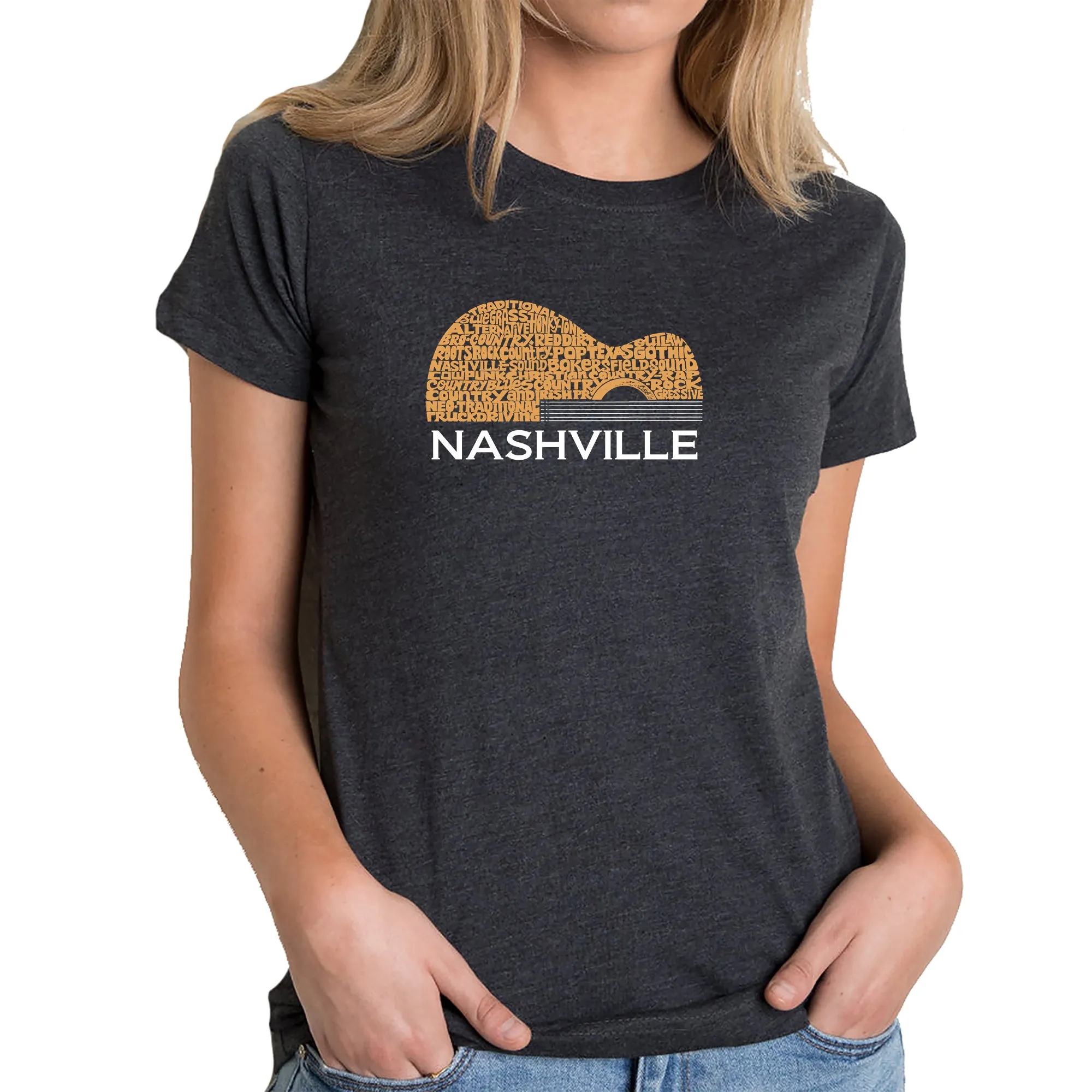 Nashville Guitar - Women's Premium Blend Word Art T-Shirt sold by LA Pop Art