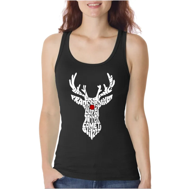 Santa's Reindeer  - Women's Word Art Tank Top sold by LA Pop Art