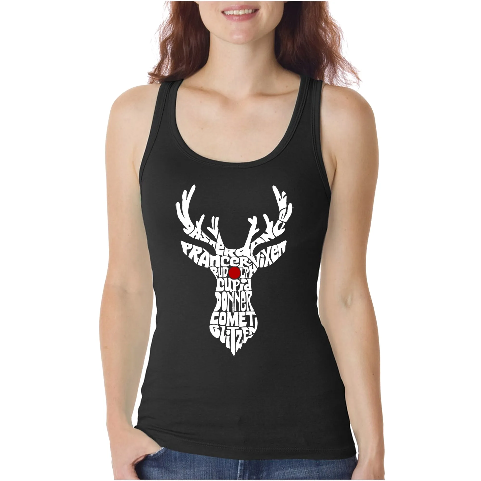 Santa's Reindeer - Women's Word Art Tank Top sold by LA Pop Art