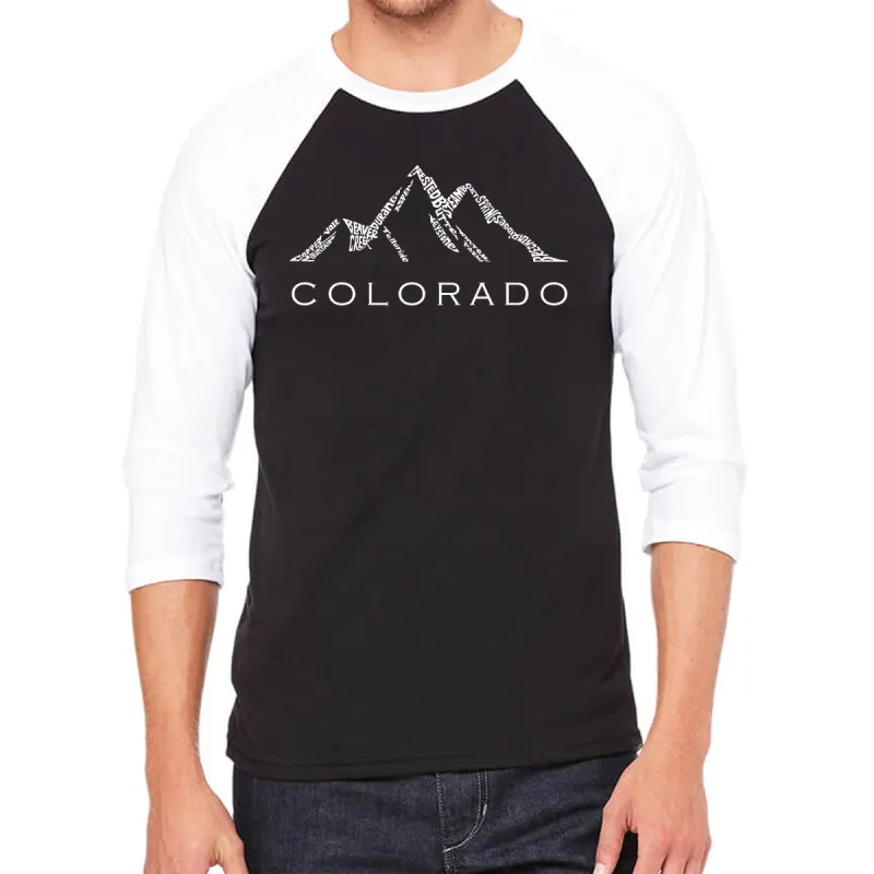 Colorado Ski Towns  - Men's Raglan Baseball Word Art T-Shirt made by LA Pop Art