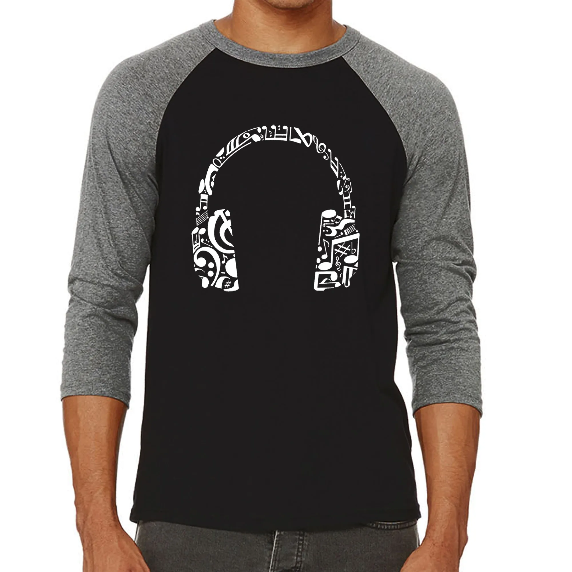 Music Note Headphones - Men's Raglan Baseball Word Art T-Shirt sold by LA Pop Art product image thumbnail 4