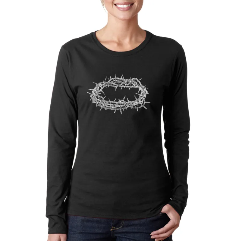 CROWN OF THORNS - Women's Word Art Long Sleeve T-Shirt sold by LA Pop Art