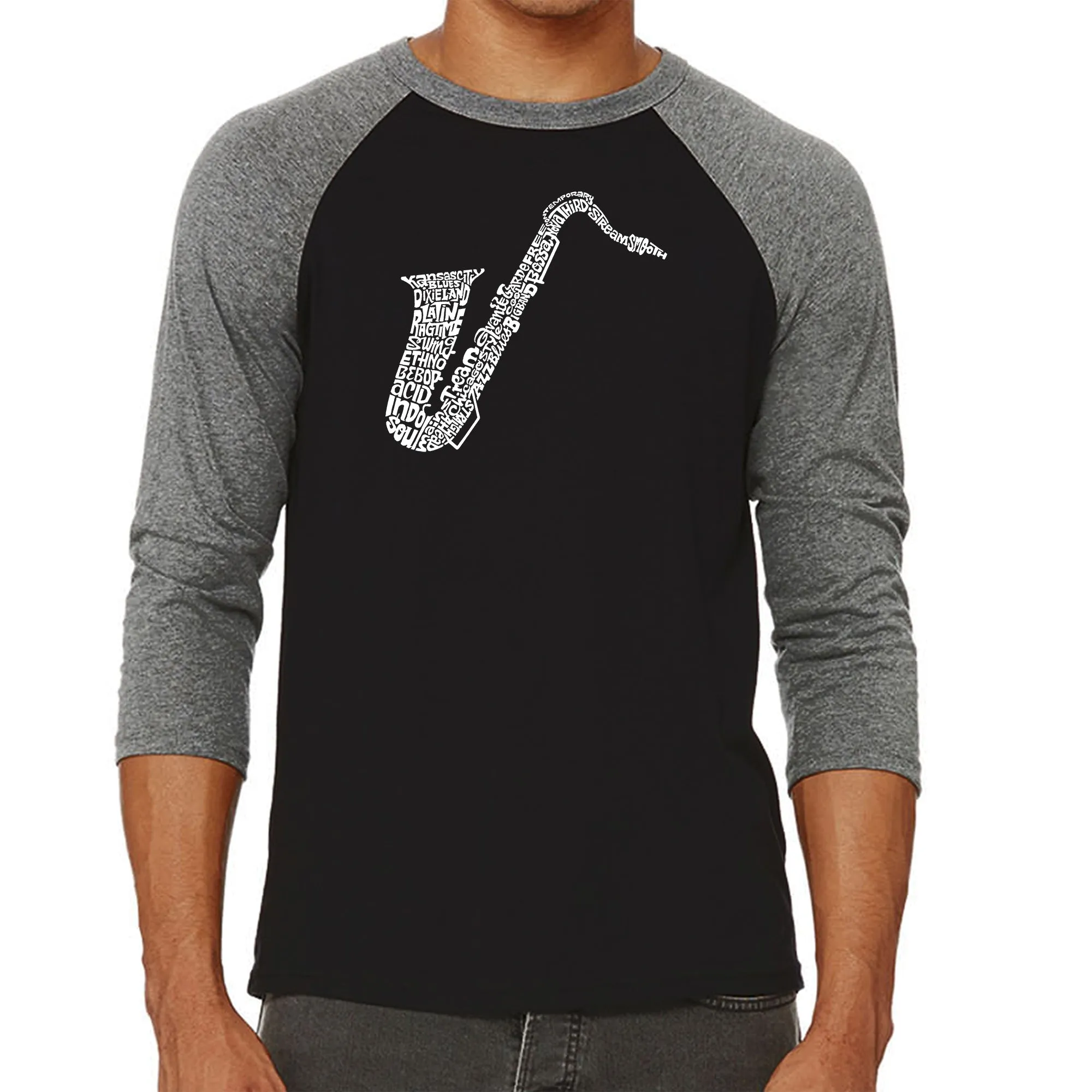 Sax - Men's Raglan Baseball Word Art T-Shirt sold by LA Pop Art product image thumbnail 4