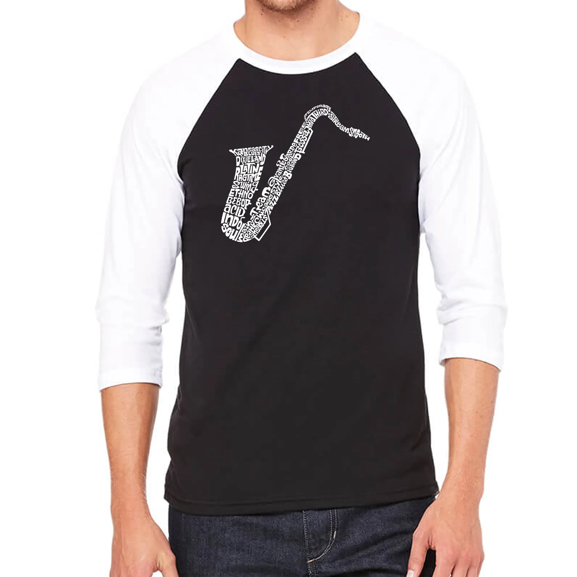Sax - Men's Raglan Baseball Word Art T-Shirt sold by LA Pop Art