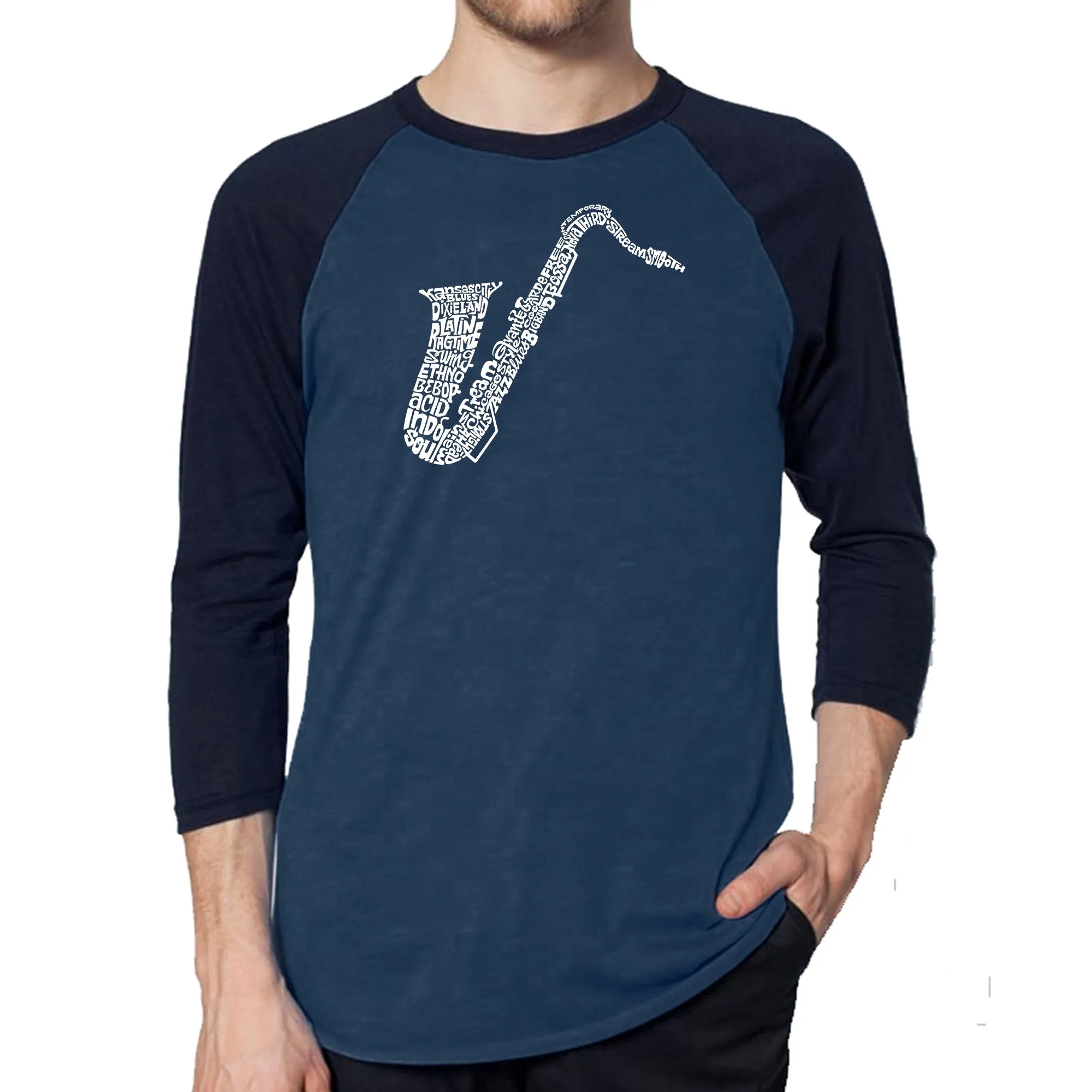 Sax - Men's Raglan Baseball Word Art T-Shirt sold by LA Pop Art product image thumbnail 3