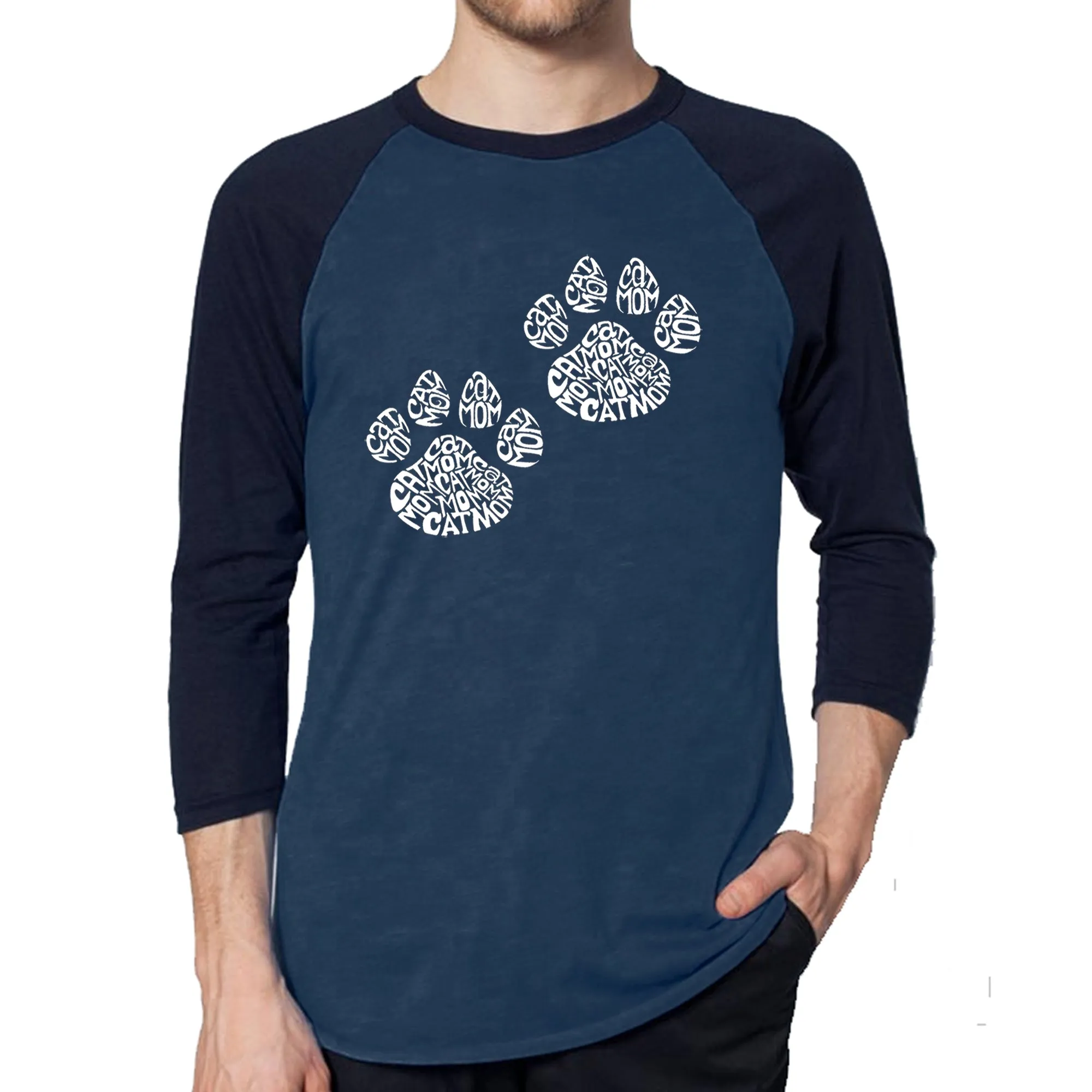 Cat Mom - Men's Raglan Baseball Word Art T-Shirt sold by LA Pop Art product image thumbnail 3