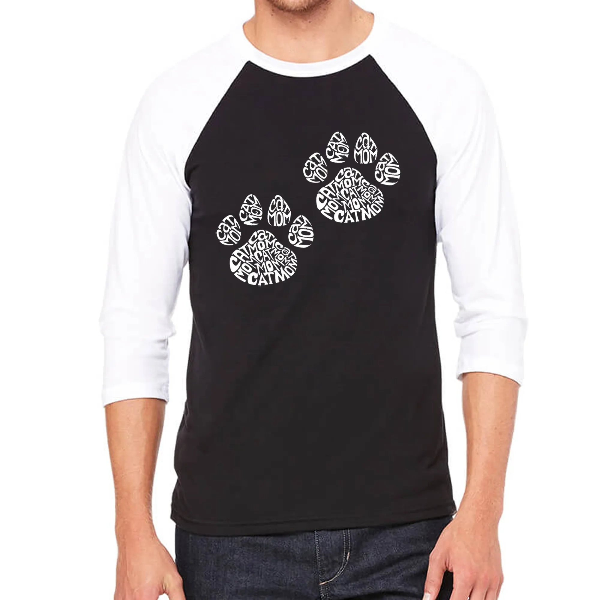 Cat Mom - Men's Raglan Baseball Word Art T-Shirt sold by LA Pop Art