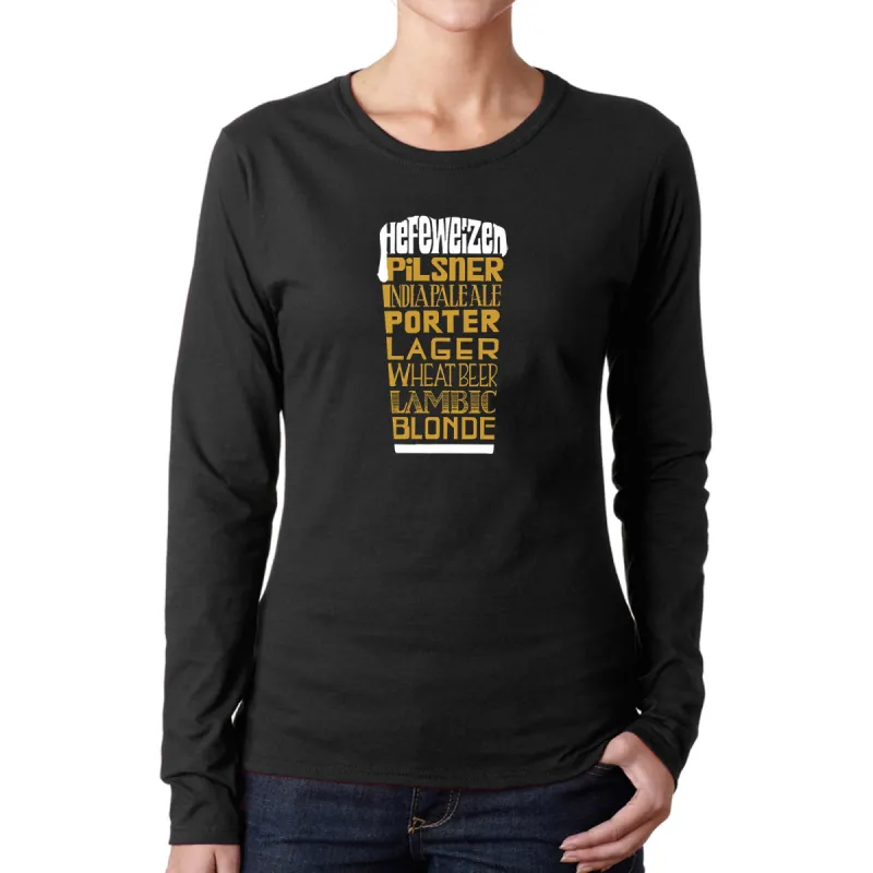 Styles of Beer  - Women's Word Art Long Sleeve T-Shirt sold by LA Pop Art