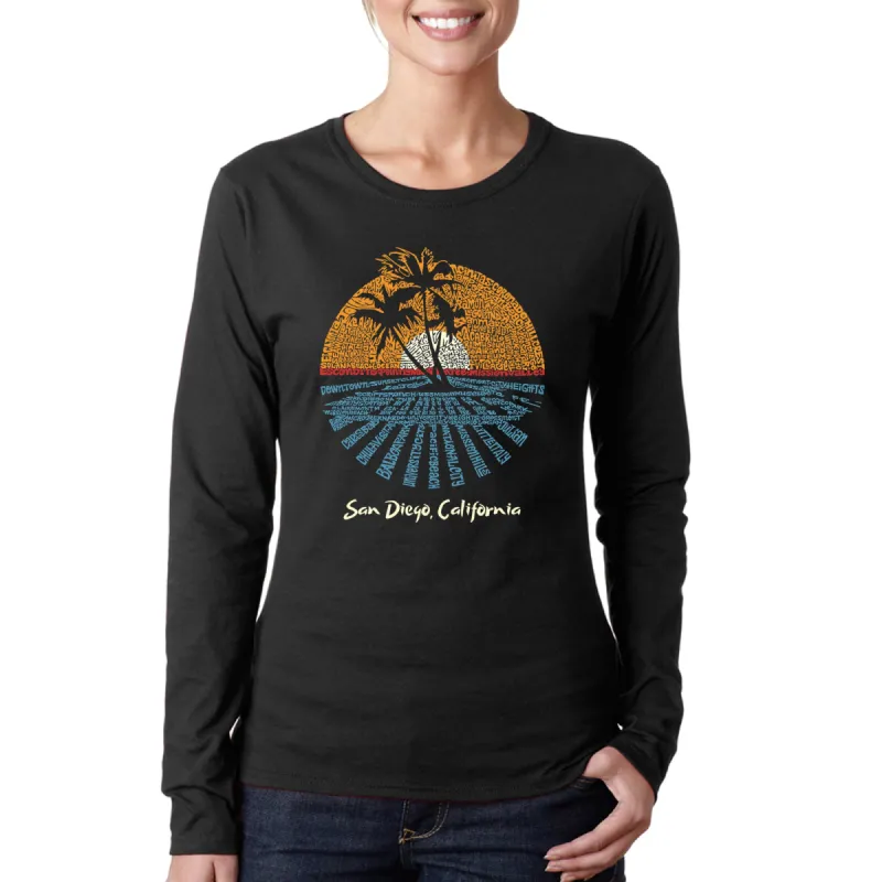 Cities In San Diego - Women's Word Art Long Sleeve T-Shirt sold by LA Pop Art