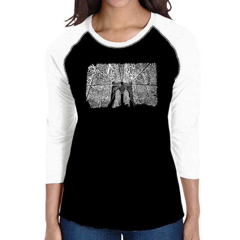 Brooklyn Bridge - Women's Raglan Baseball Word Art T-Shirt sold by LA Pop Art