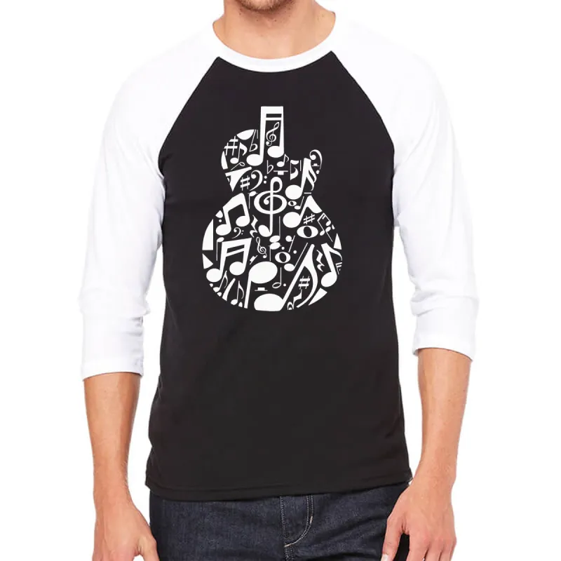 Music Notes Guitar - Men's Raglan Baseball Word Art T-Shirt sold by LA Pop Art