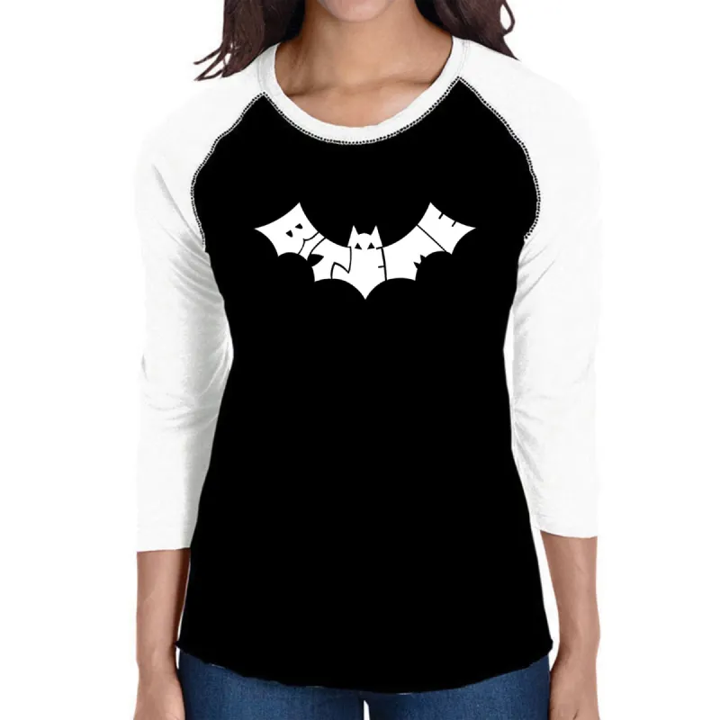 BAT BITE ME - Women's Raglan Baseball Word Art T-Shirt sold by LA Pop Art