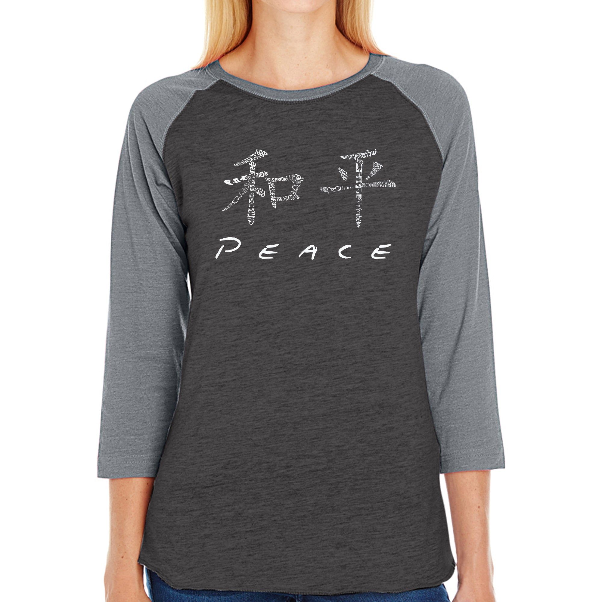 CHINESE PEACE SYMBOL - Women's Raglan Baseball Word Art T-Shirt sold by LA Pop Art product image thumbnail 3
