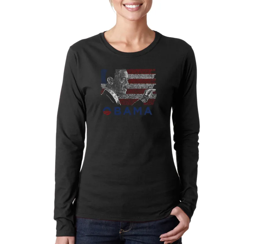 OBAMA AMERICA THE BEAUTIFUL - Women's Word Art Long Sleeve T-Shirt sold by LA Pop Art
