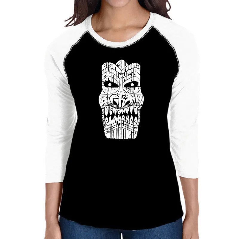 TIKI BIG KAHUNA - Women's Raglan Baseball Word Art T-Shirt sold by LA Pop Art
