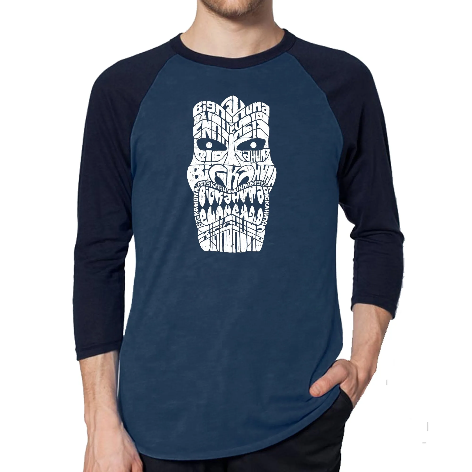 BIG KAHUNA TIKI - Men's Raglan Baseball Word Art T-Shirt sold by LA Pop Art product image thumbnail 3