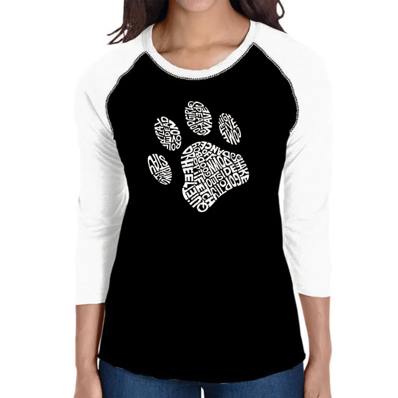 Dog Paw - Women's Raglan Baseball Word Art T-Shirt sold by LA Pop Art