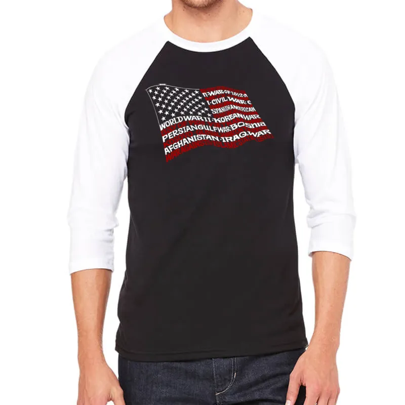 American Wars Tribute Flag - Men's Raglan Baseball Word Art T-Shirt sold by LA Pop Art
