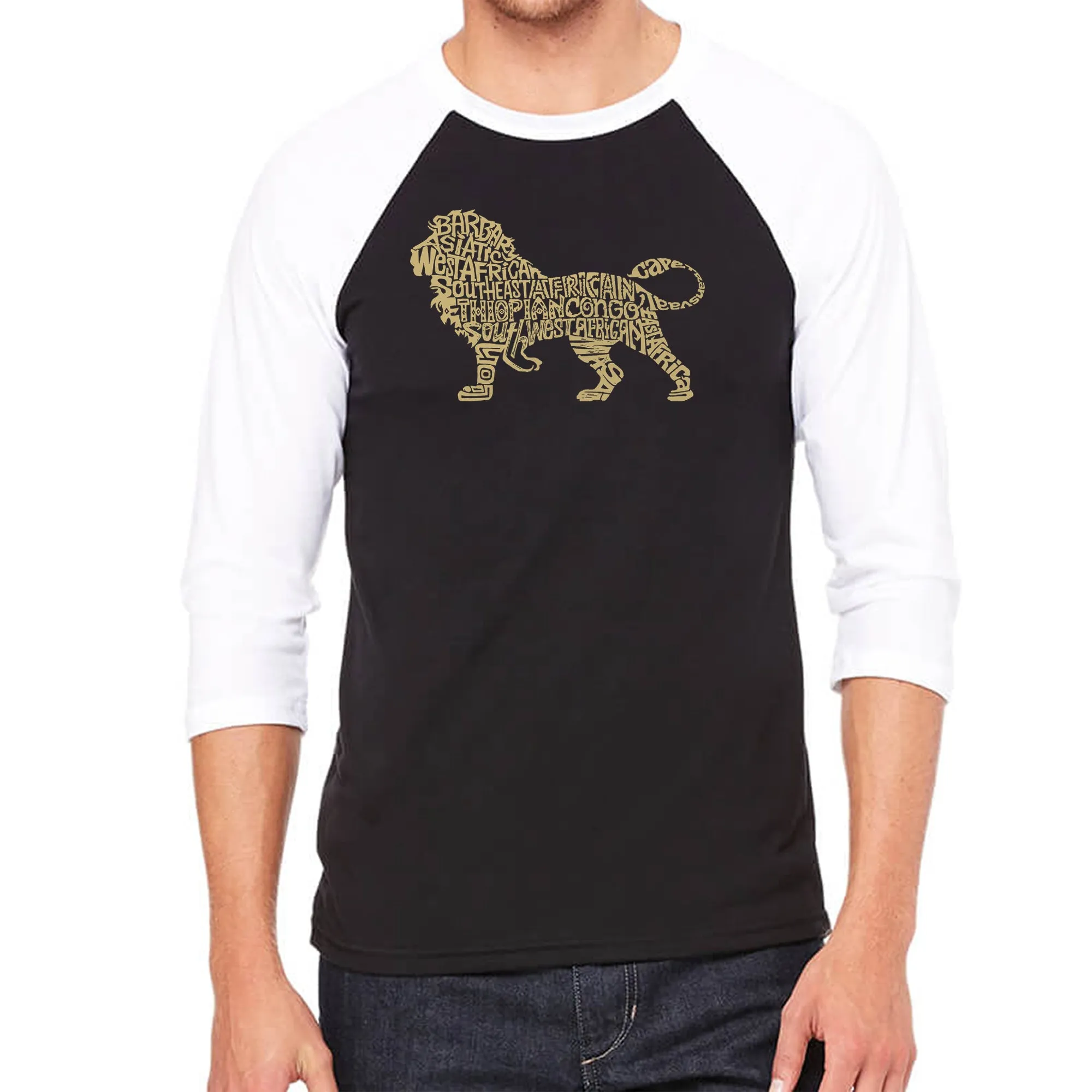 Lion - Men's Raglan Baseball Word Art T-Shirt sold by LA Pop Art