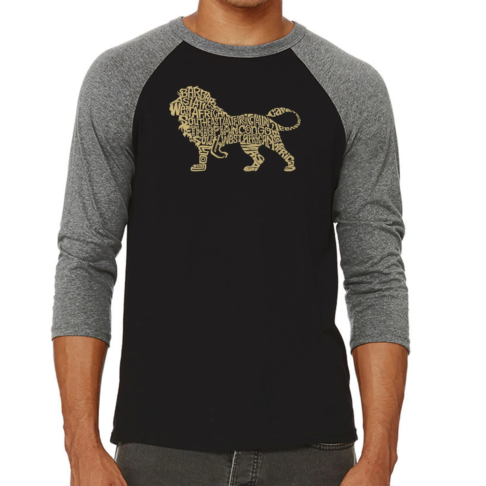 Lion - Men's Raglan Baseball Word Art T-Shirt sold by LA Pop Art product image thumbnail 4