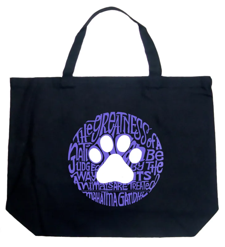 Gandhi's Quote on Animal Treatment - Large Word Art Tote Bag sold by LA Pop Art