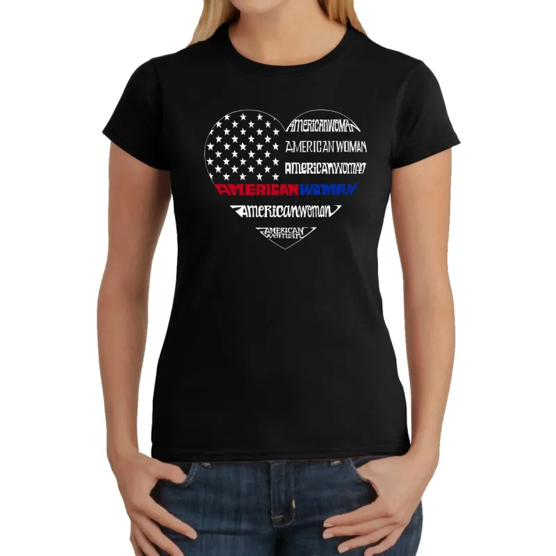 American Woman  - Women's Word Art T-Shirt sold by LA Pop Art