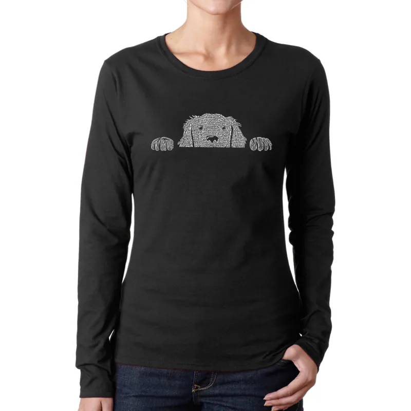 Peeking Dog  - Women's Word Art Long Sleeve T-Shirt sold by LA Pop Art