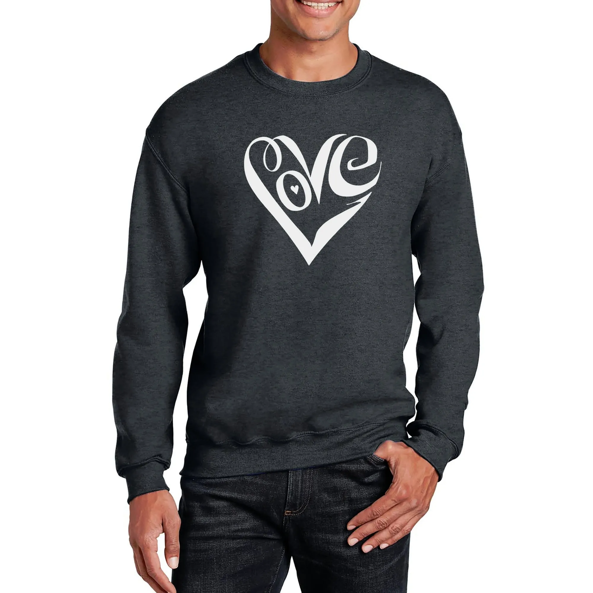Script Love Heart - Men's Word Art Crewneck Sweatshirt sold by LA Pop Art product image thumbnail 3
