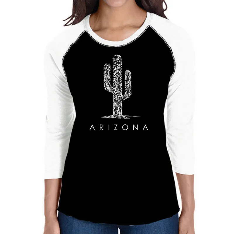 Arizona Cities - Women's Raglan Baseball Word Art T-Shirt sold by LA Pop Art