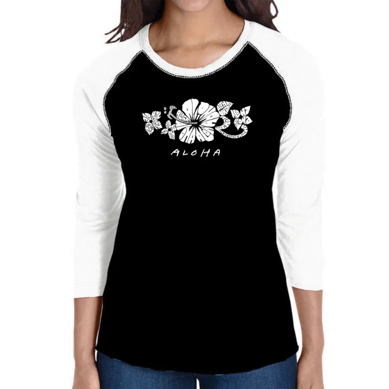 ALOHA - Women's Raglan Baseball Word Art T-Shirt sold by LA Pop Art