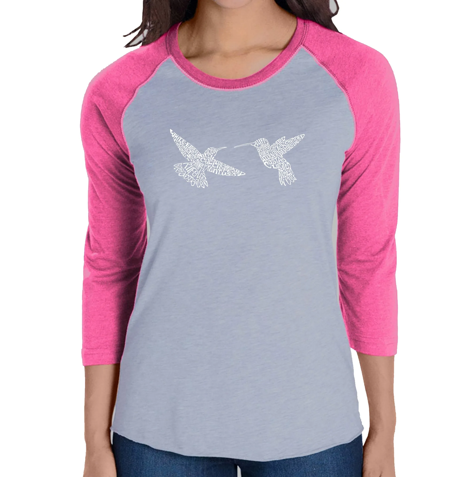Hummingbirds - Women's Raglan Word Art T-Shirt sold by LA Pop Art product image thumbnail 3