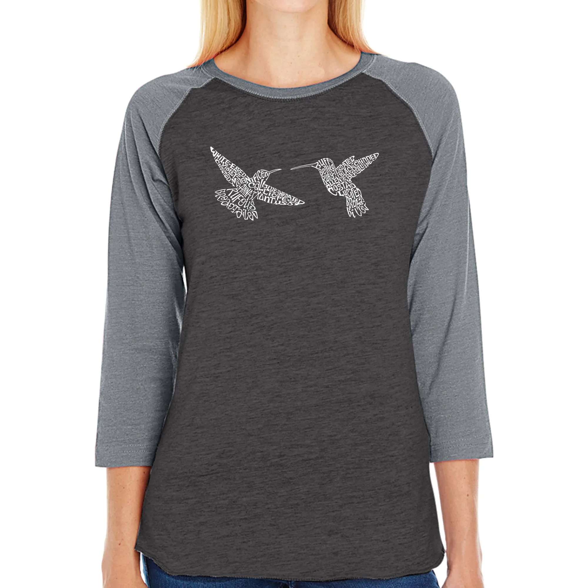 Hummingbirds - Women's Raglan Word Art T-Shirt sold by LA Pop Art product image thumbnail 4