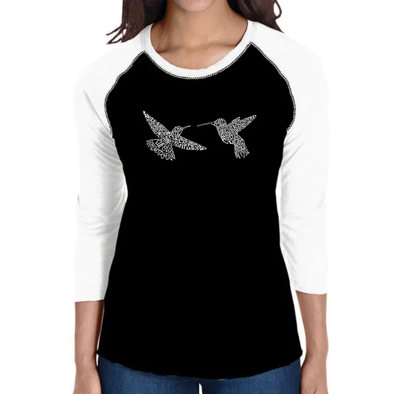 Hummingbirds - Women's Raglan Word Art T-Shirt sold by LA Pop Art