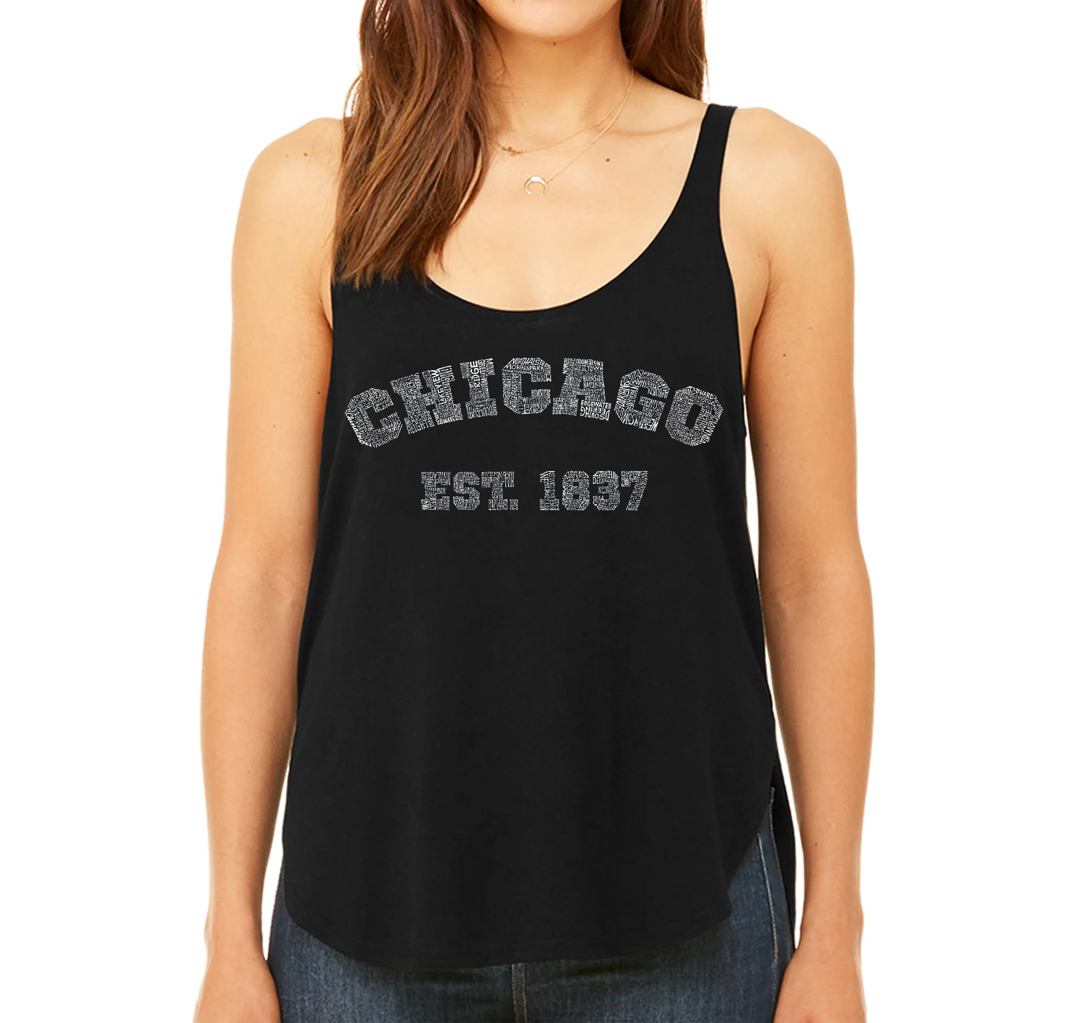 Chicago 1837 - Women's Word Art Flowy Tank sold by LA Pop Art