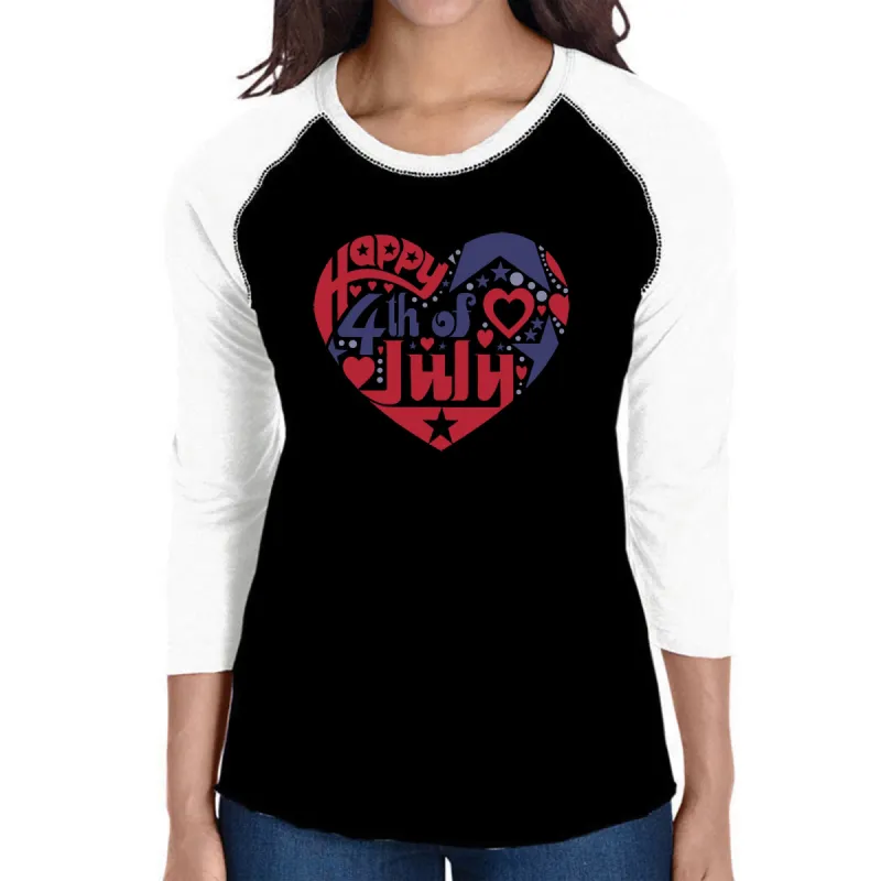 Women's Raglan Word Art T-shirt - July 4th Heart sold by LA Pop Art