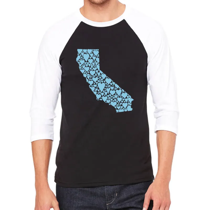 California Hearts  - Men's Raglan Baseball Word Art T-Shirt sold by LA Pop Art