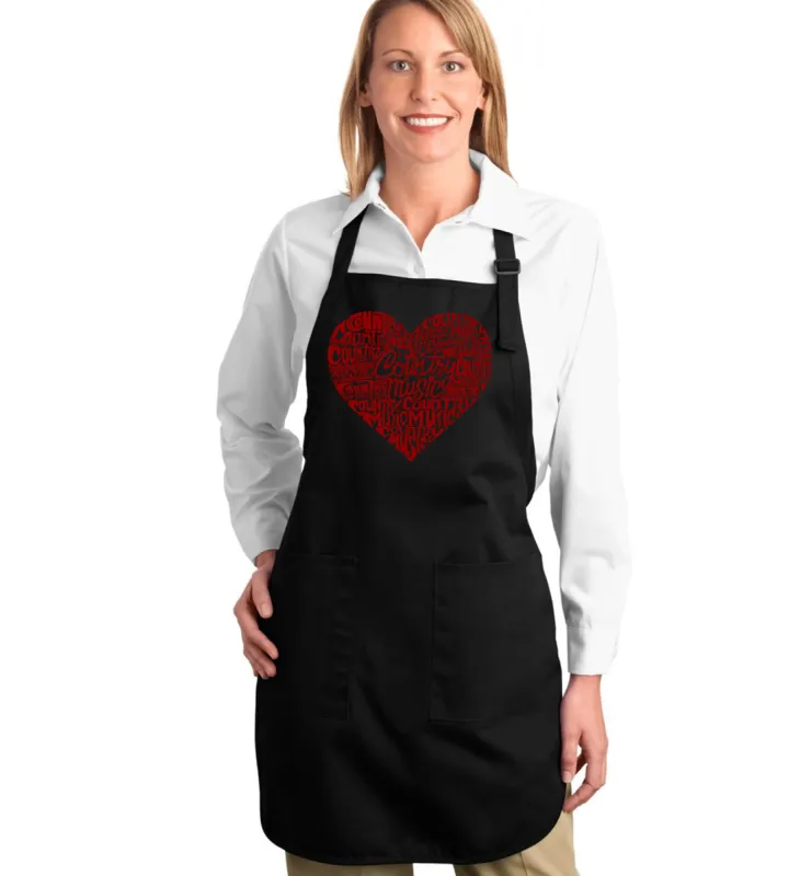 Country Music Heart - Full Length Word Art Apron sold by LA Pop Art