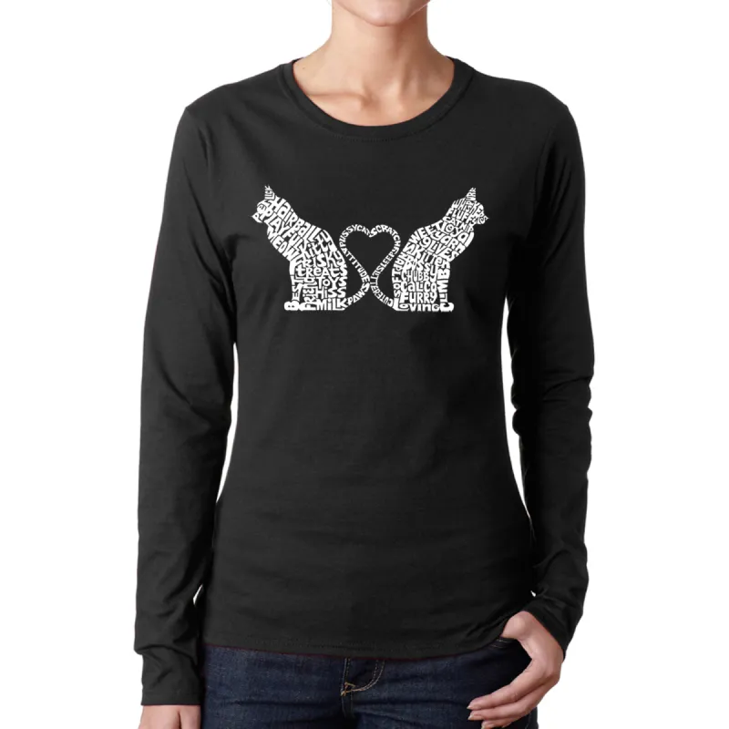 Cat Tail Hearts - Women's Word Art Long Sleeve T-Shirt sold by LA Pop Art