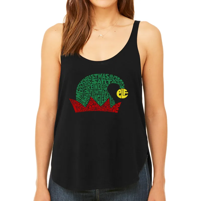 Christmas Elf Hat - Women's Premium Word Art Flowy Tank Top sold by LA Pop Art