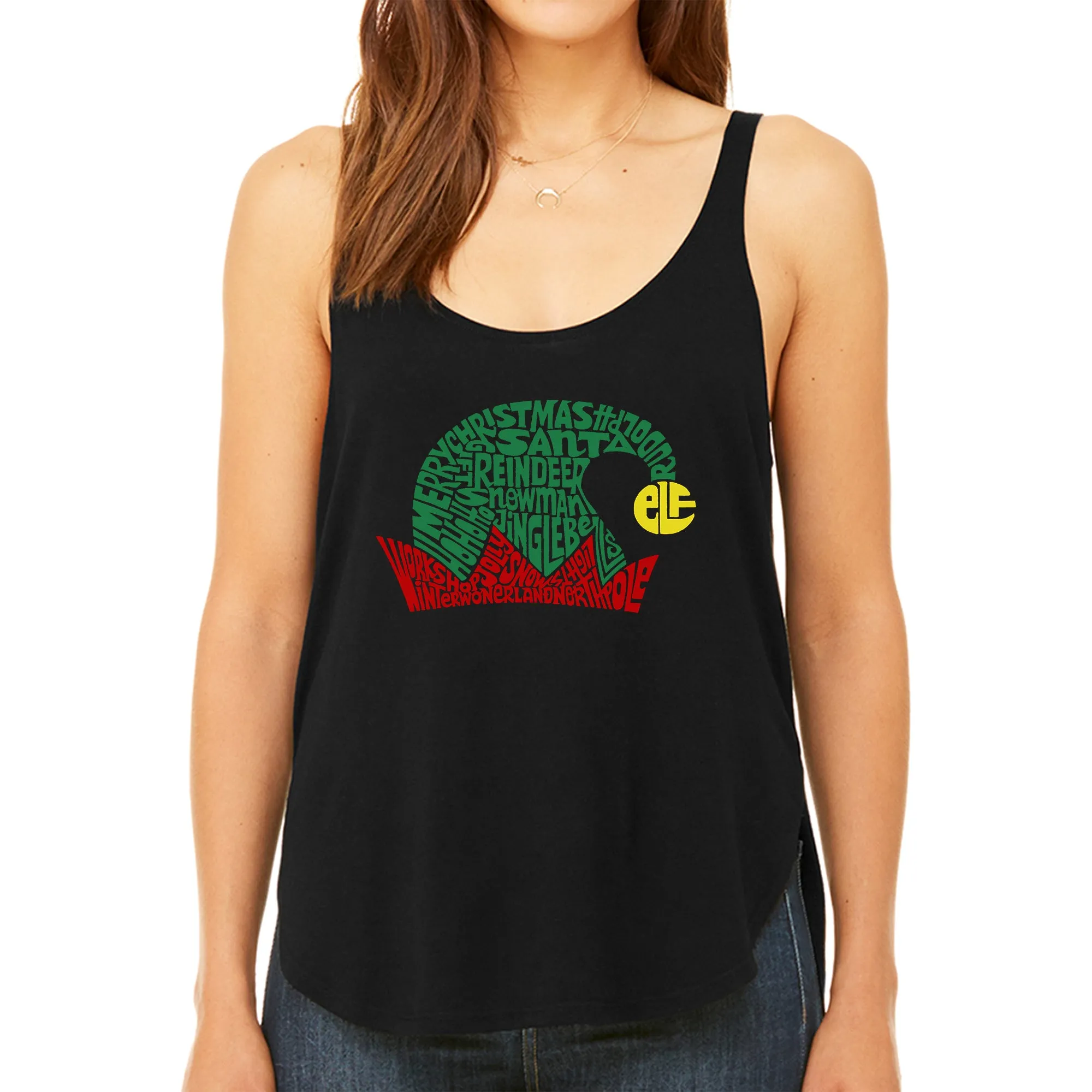 Christmas Elf Hat - Women's Premium Word Art Flowy Tank Top sold by LA Pop Art