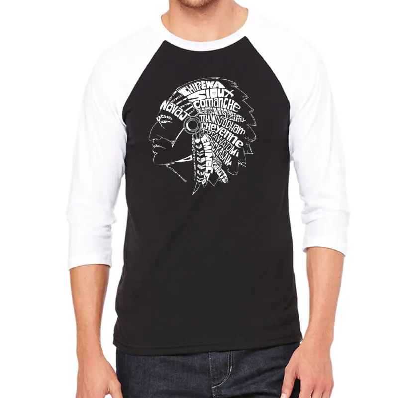 POPULAR NATIVE AMERICAN INDIAN TRIBES - Men's Raglan Baseball Word Art T-Shirt sold by LA Pop Art