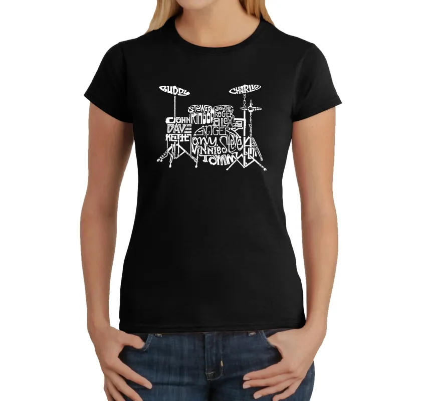 Drums - Women's Word Art T-Shirt sold by LA Pop Art