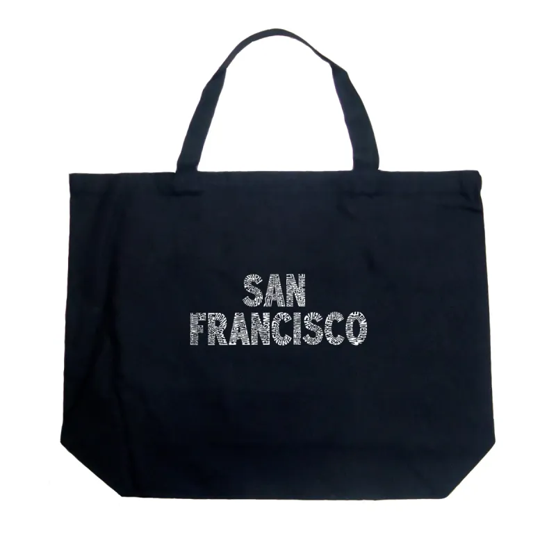 SAN FRANCISCO NEIGHBORHOODS - Large Word Art Tote Bag sold by LA Pop Art