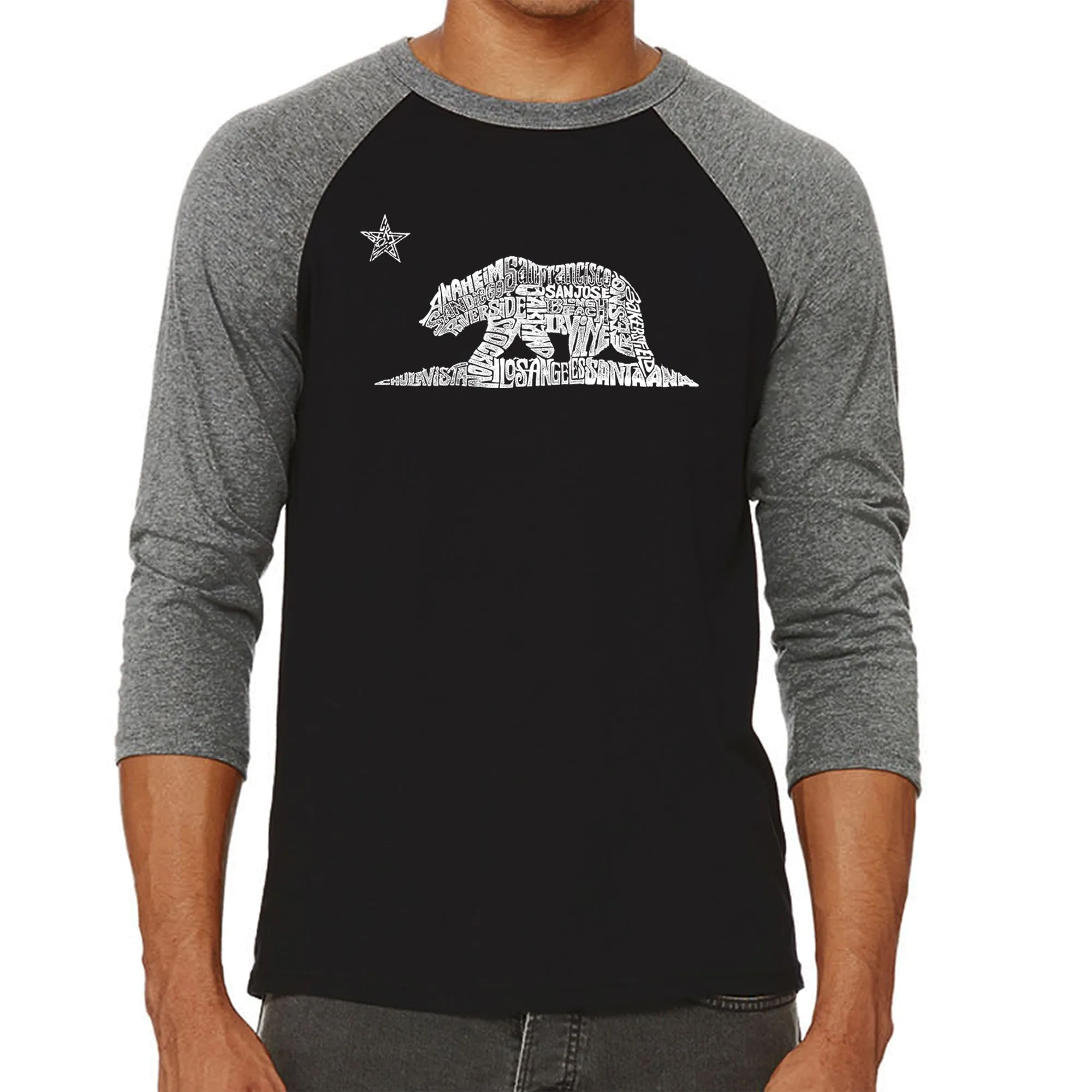 California Bear - Men's Raglan Baseball Word Art T-Shirt sold by LA Pop Art product image thumbnail 4