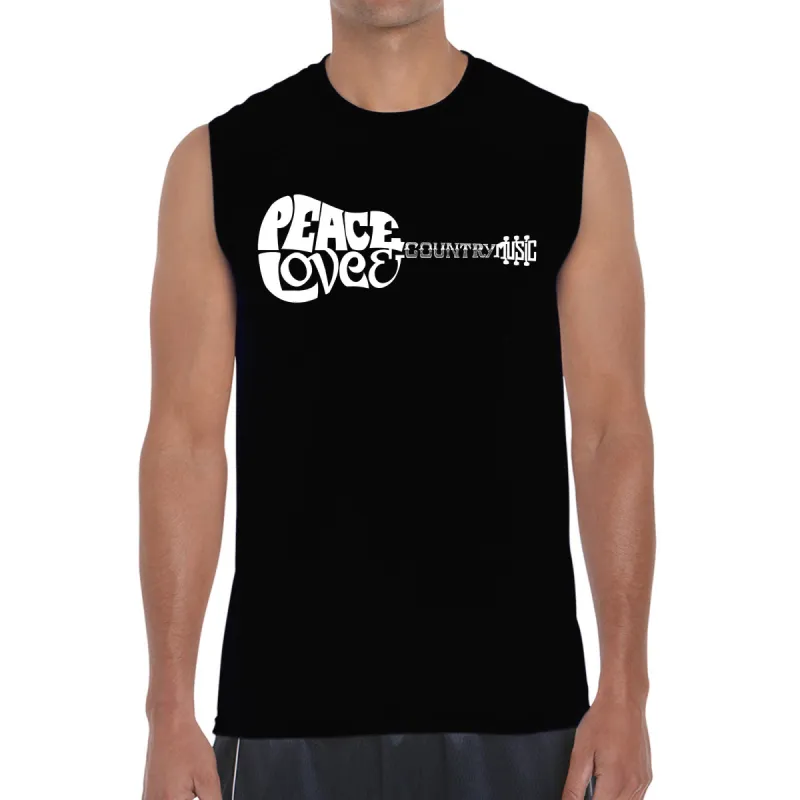 Peace Love Country  - Men's Word Art Sleeveless T-Shirt sold by LA Pop Art